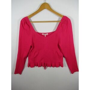 NEW BCBGeneration Puff Sleeve Cropped Sweater Junior Large Hot Pink Scoop Neck